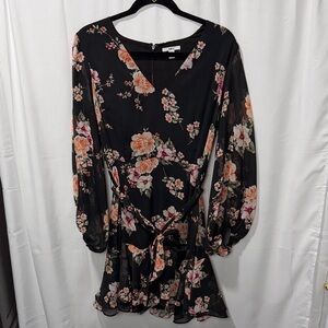 Bar III Black Floral Long Sleeve Dress